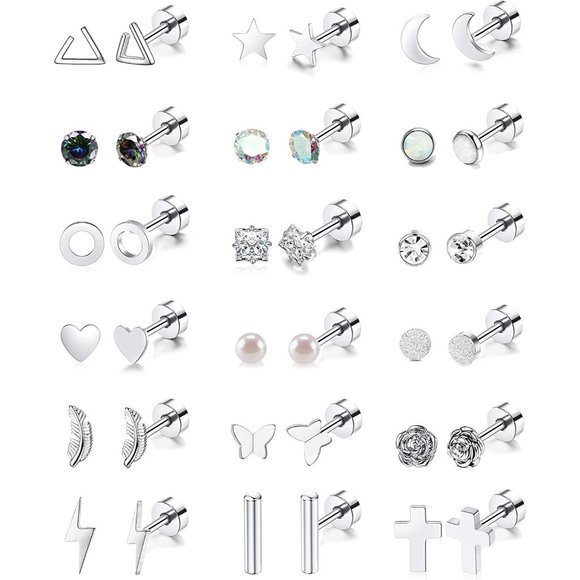 18 Pairs Stainless Steel Stud Earrings Set for Women Men Star Moon flowe… - Picture 7 of 15